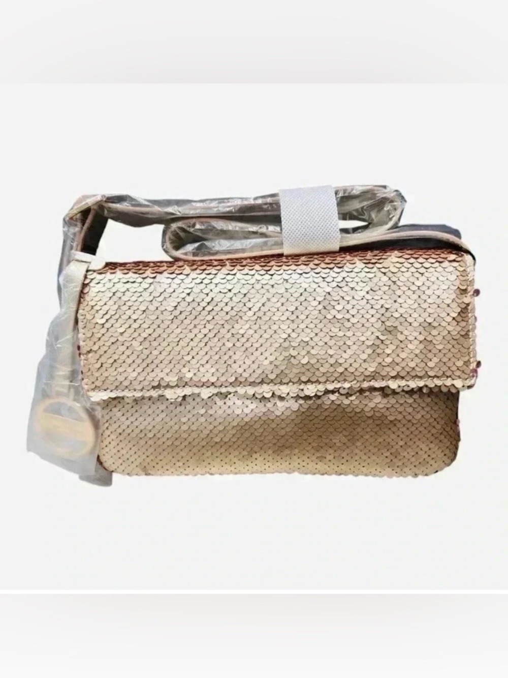 Nicole Miller Gold Sequin Crossbody Shoulder Adjustable Strap Bag NWT